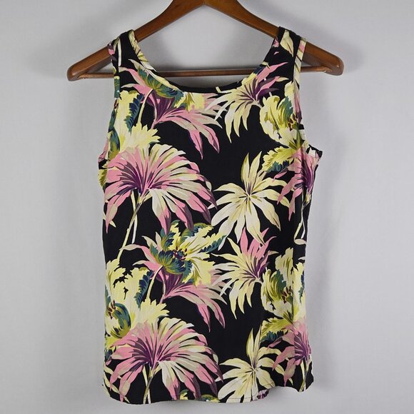 Tommy Bahama Silk Tank Top S Black Tropical Floral Print Resort Sleeveless - Picture 2 of 10